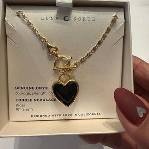 Luna Norte Gold and Black Heart Pendant Necklace
